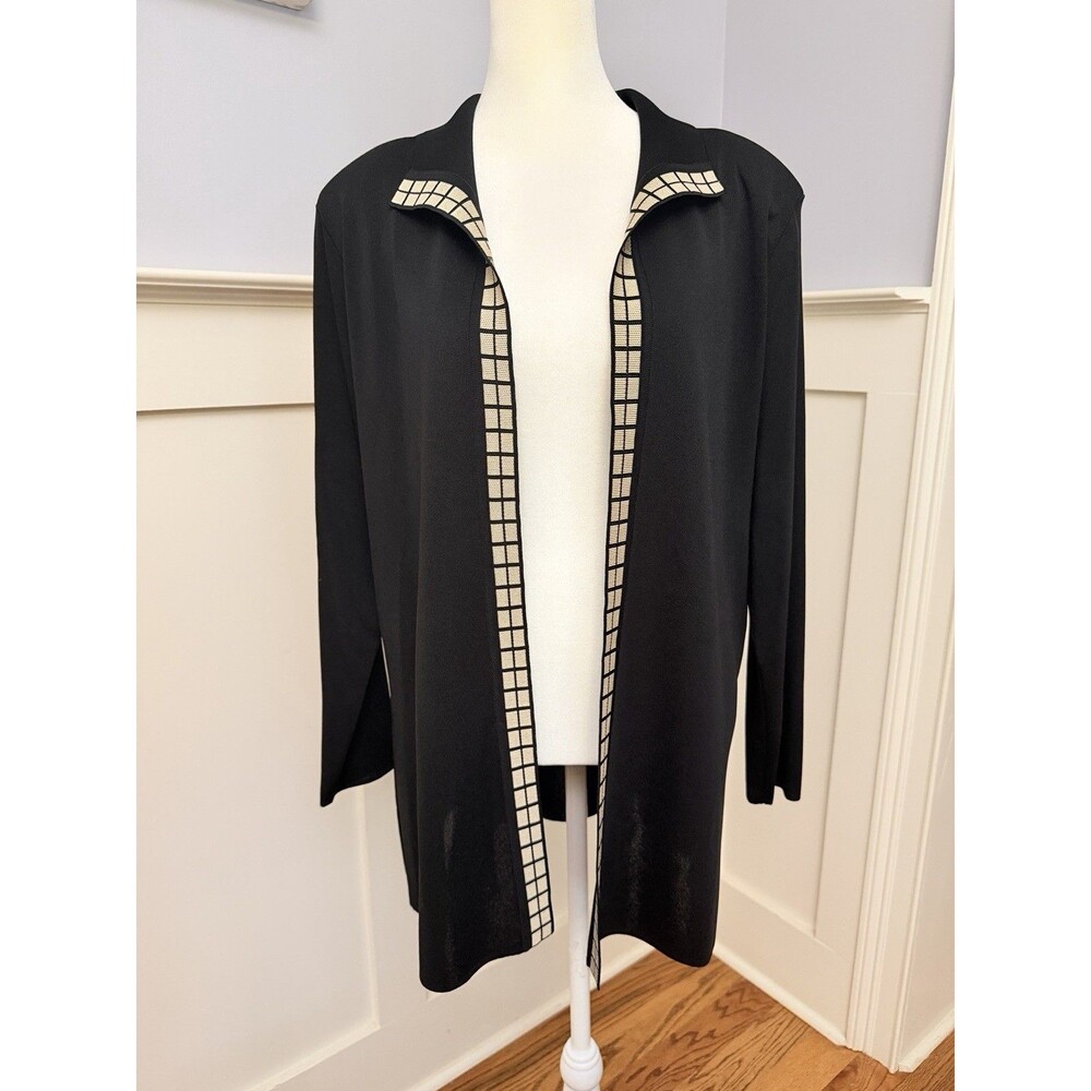 Exclusively MISOOK Open Cardigan Sz Large Black Gold Square Edge EUC